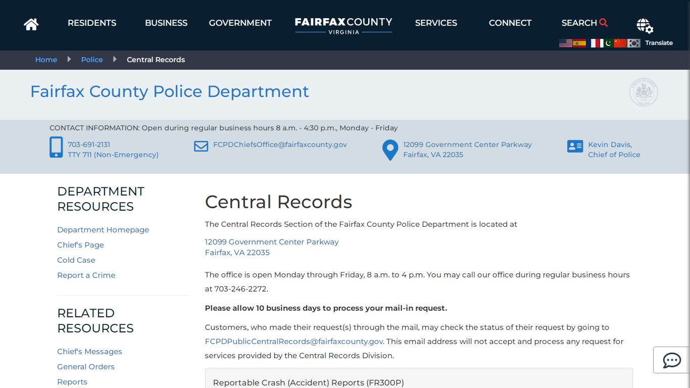 Central Records | Police - Fairfax County, Virginia
